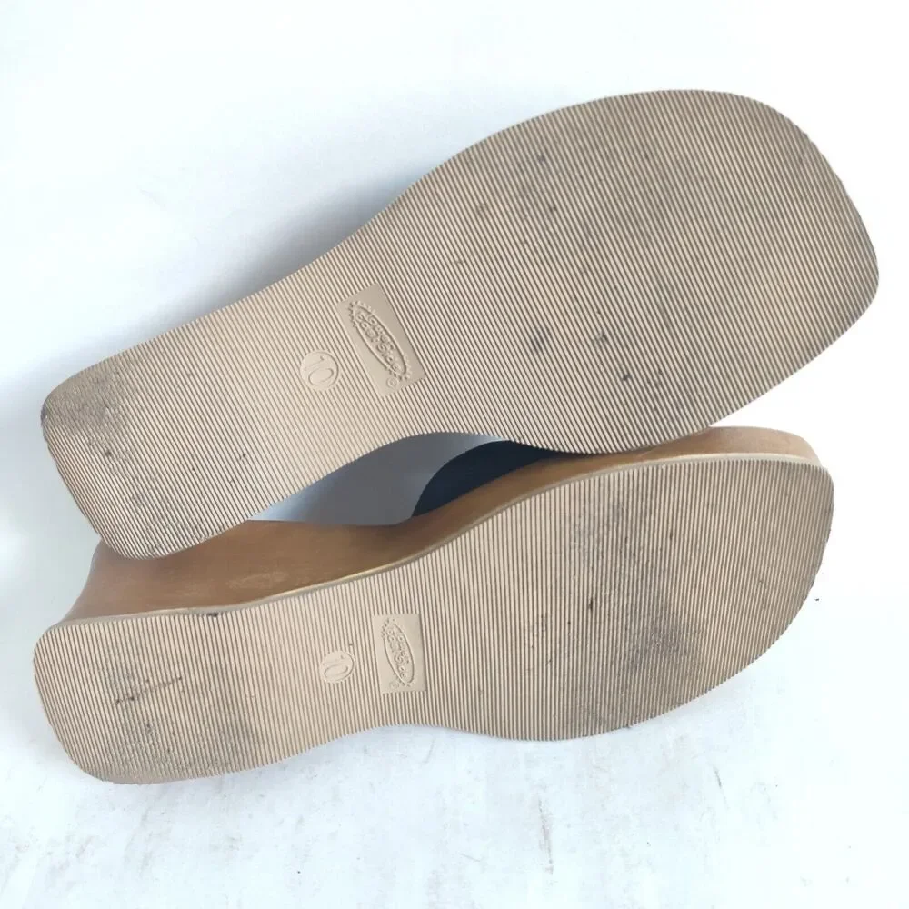 Y2K Lower East Side Vegan Blue Chunky Platform Slip On Sandals‎ Womens Size 10